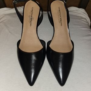 Christian Siriano Black Leather Strap Heels Sz 8.5